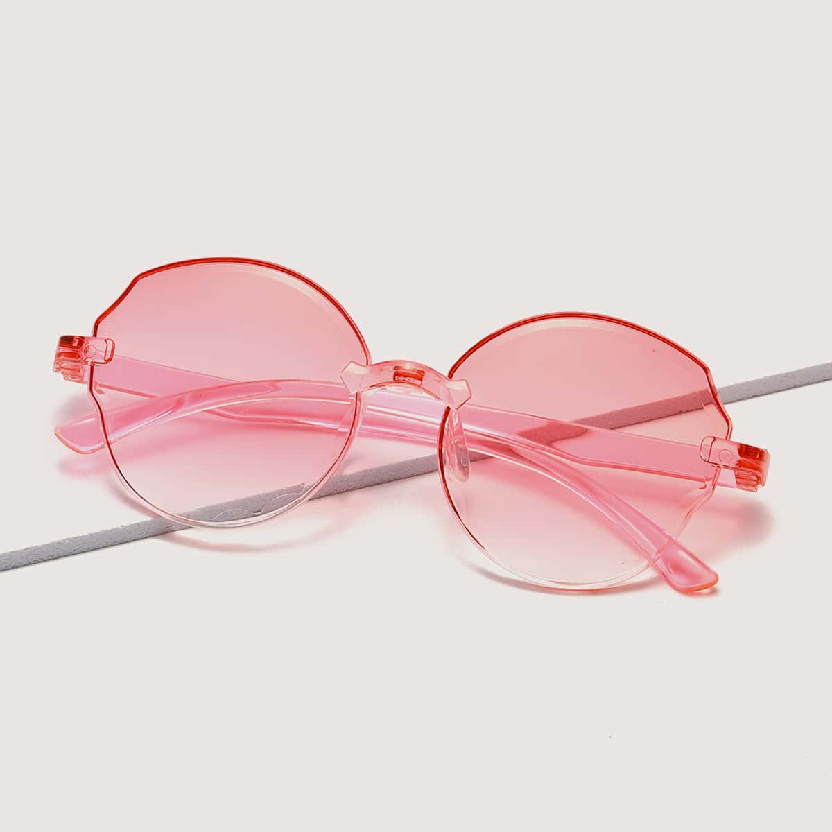 

Rimless Polygon Frame Sunglasses, Pink
