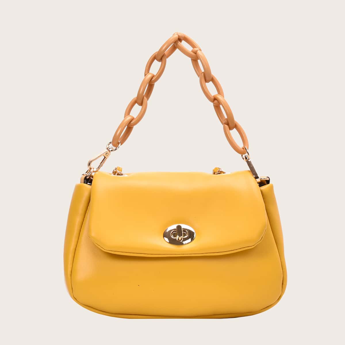 

Minimalist Flap Chain Satchel Bag, Yellow