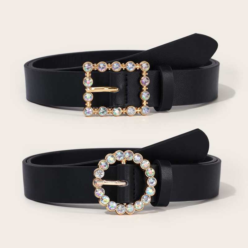 

Rhinestone Decor Buckle Belt, Black