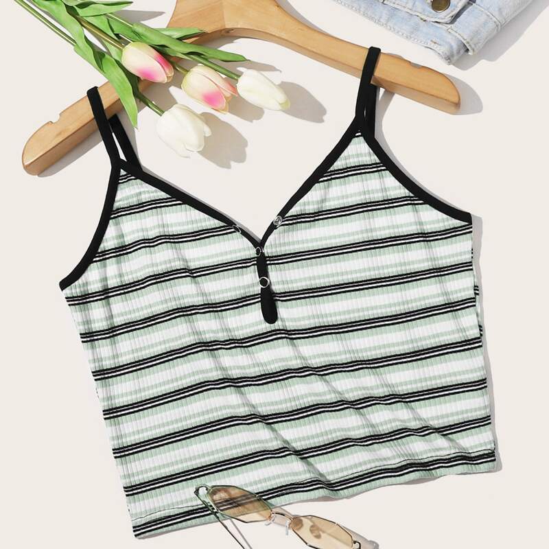 

Striped Henley Ringer Cami Top, Multicolor