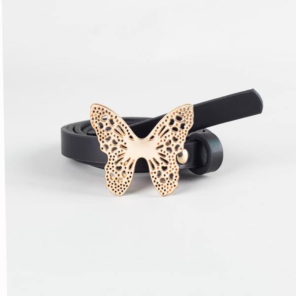 

Butterfly Buckle Skinny Belt, Black