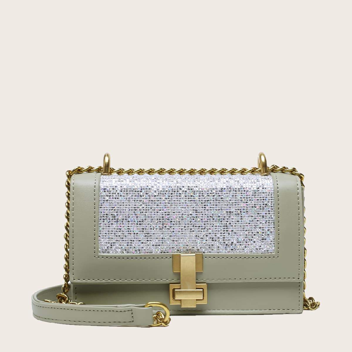 Colorblock Flap Crossbody Bag, Green