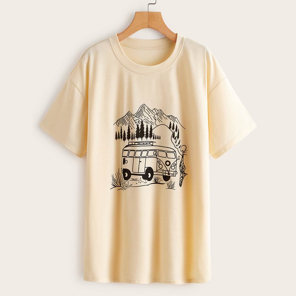 

Bus Graphic Boyfriend Tee, Beige