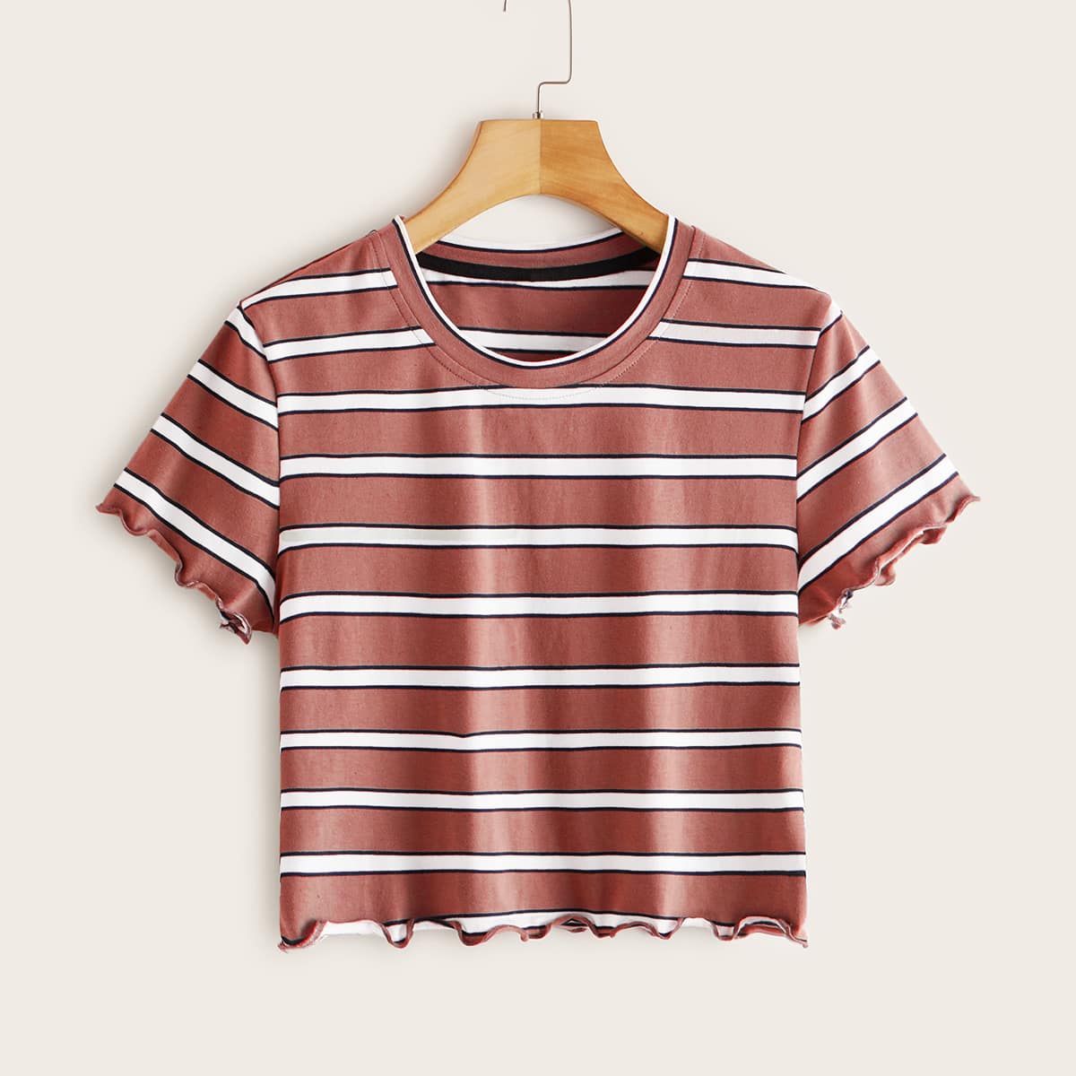 

Lettuce Trim Striped Crop Top, Red