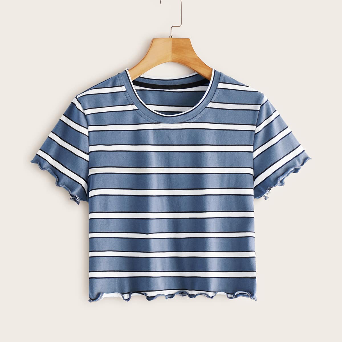 

Striped Lettuce Trim Tee, Blue
