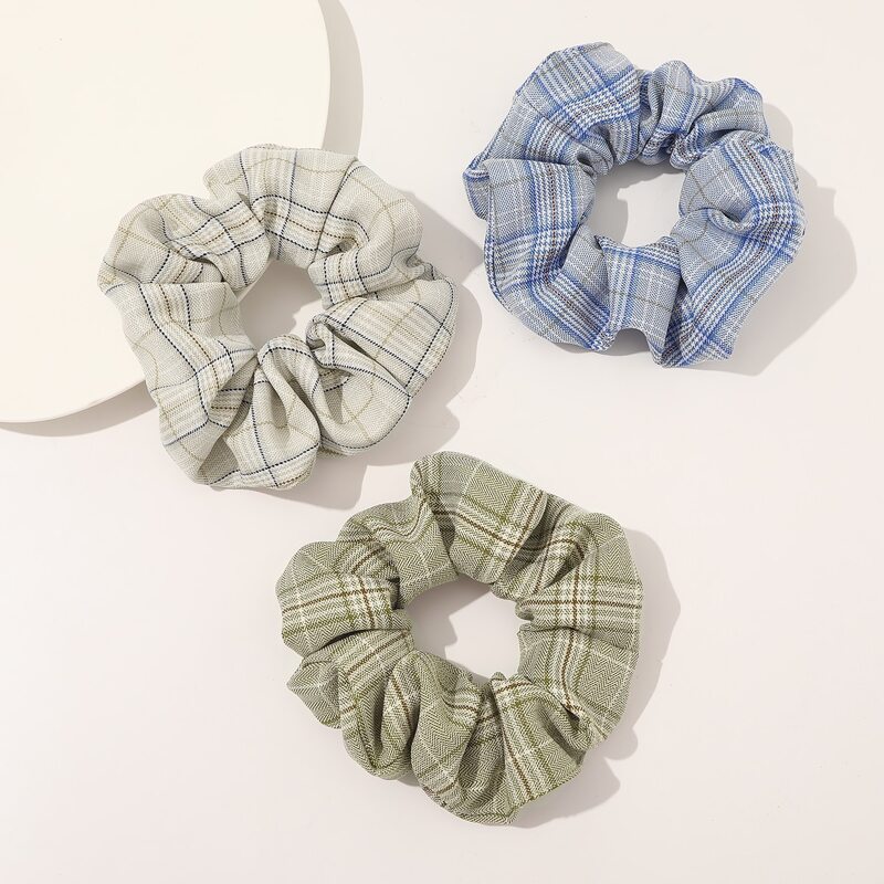 

3pcs Plaid Pattern Scrunchie, Multicolor