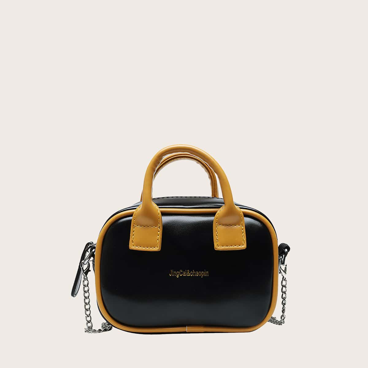 

Letter Graphic Satchel Bag, Black