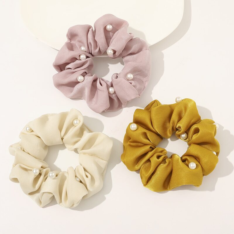 

3pcs Faux Pearl Decor Scrunchie, Multicolor