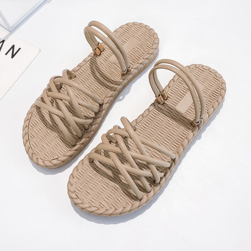 

Cross Strap Flat Sliders, Khaki