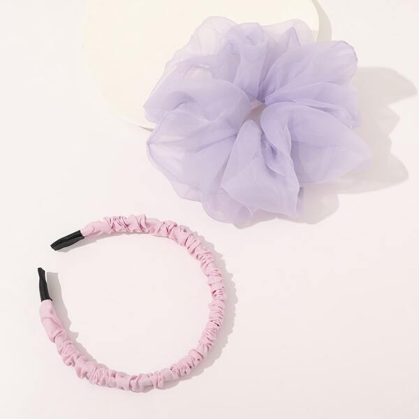 

2pcs Mesh Scrunchie & Hair Hoop, Pink