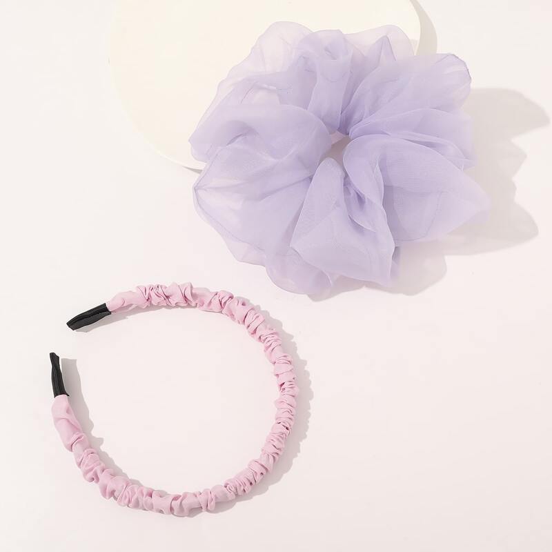 

2pcs Mesh Scrunchie & Hair Hoop, Pink