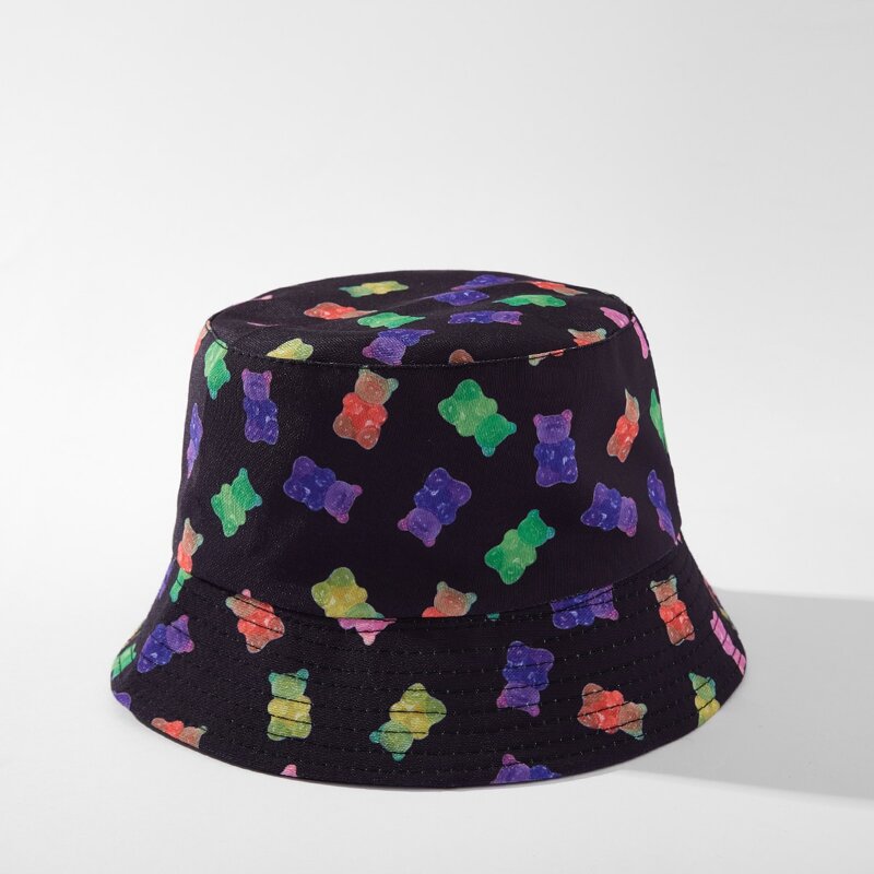 

Bear Pattern Bucket Hat, Black