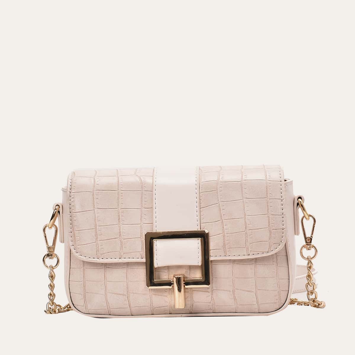 

Croc Embossed Flap Crossbody Bag, Nude