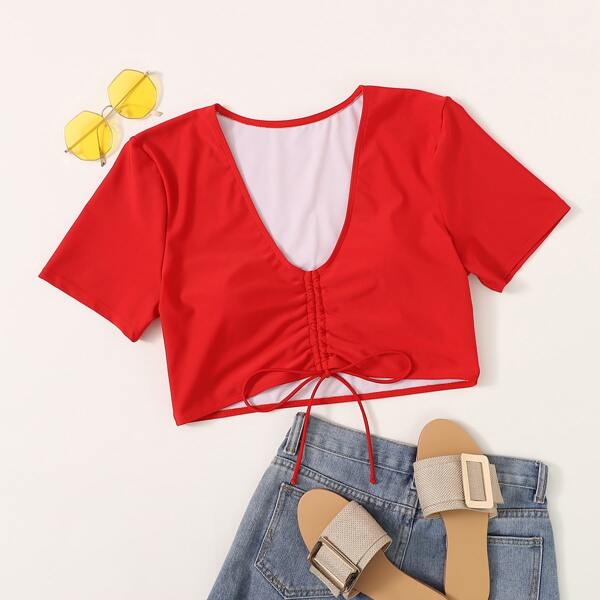 

Plus Drawstring Front Tankini Top, Red