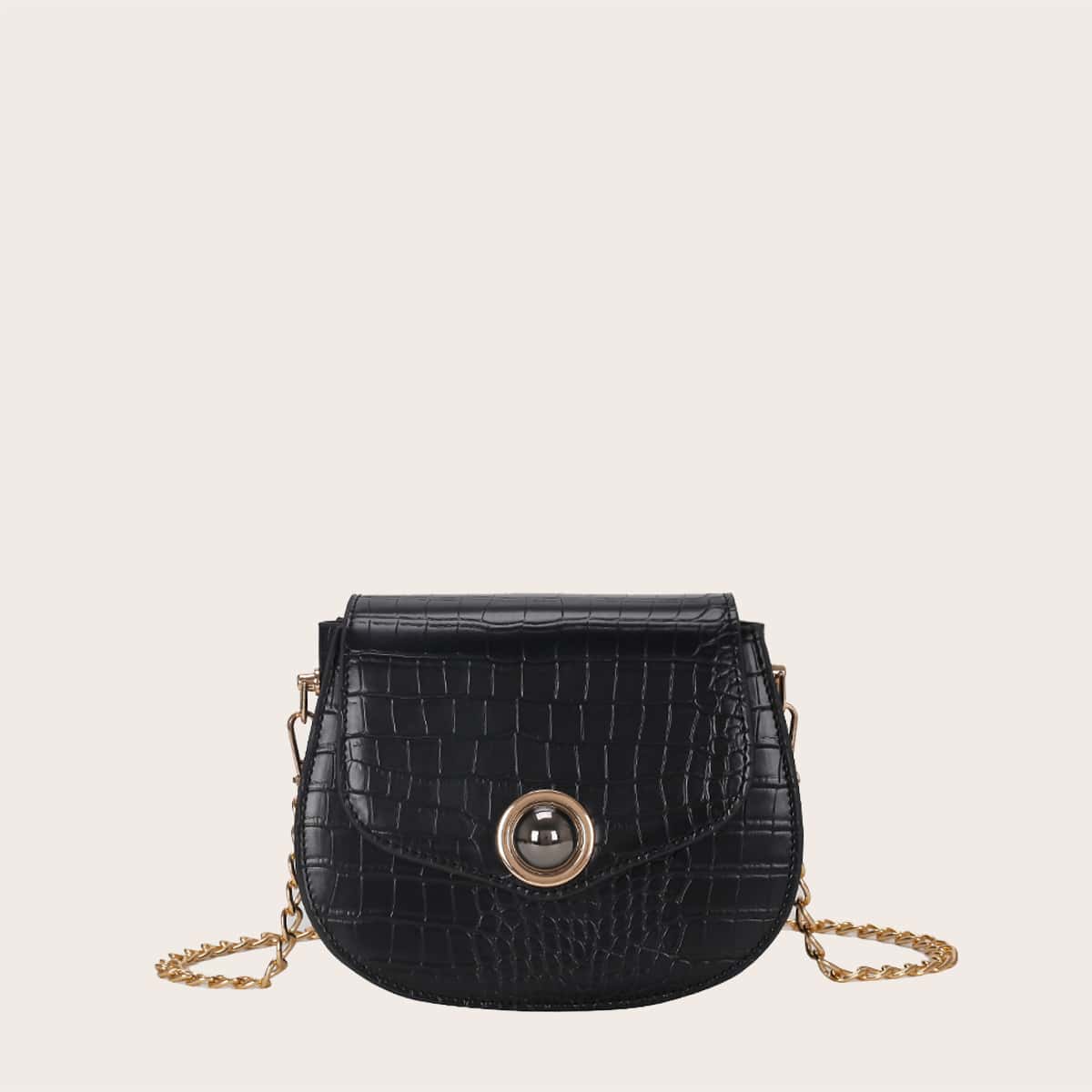

Croc Embossed Flap Crossbody Bag, Black