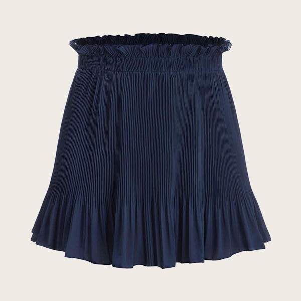 

Plus Paperbag Waist Crinkle Hem Pleated Skirt, Navy blue