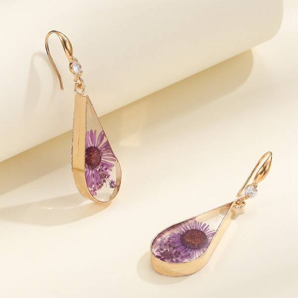 

Flower Water Drop Earrings, Purple