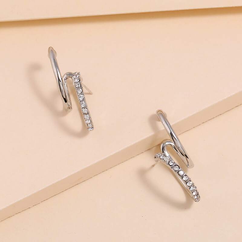 

Rhinestone Stud Earrings, Silver