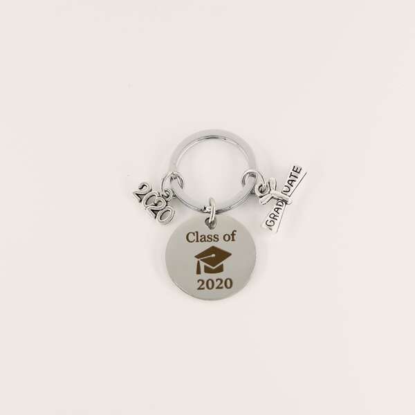 

Slogan Decor Keychain, Silver