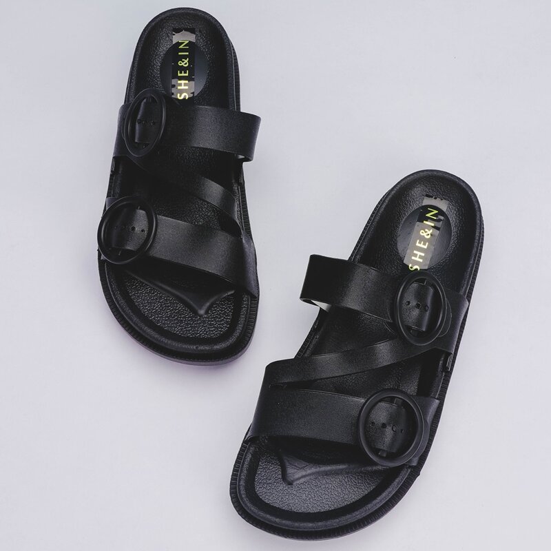 

Buckle Strap Decor Sliders, Black