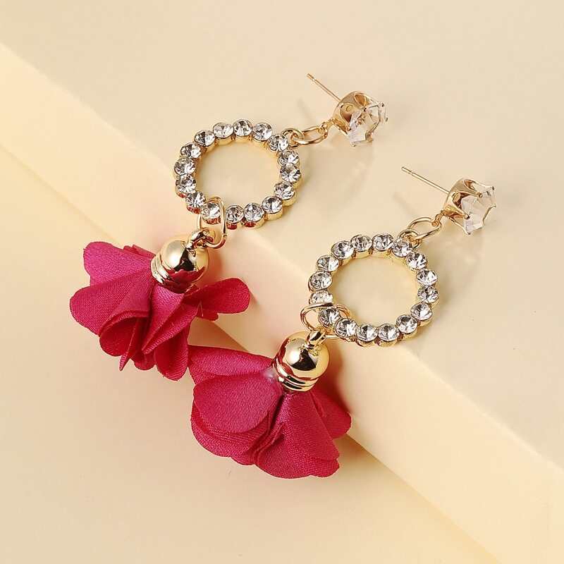 

Rhinestone Flower Earrings, Hot pink