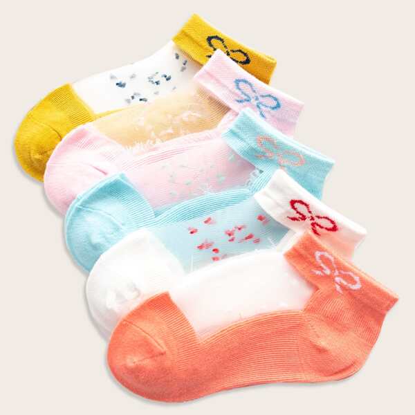

5pairs Toddler Girls Bow Pattern Socks, Multicolor