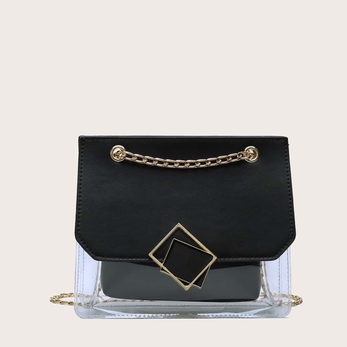 

Clear Flap Crossbody bag With Inner Pouch, Black