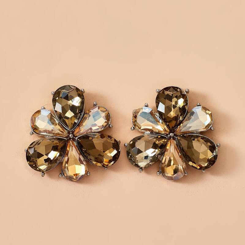 

Rhinestone Flower Earrings, Gold