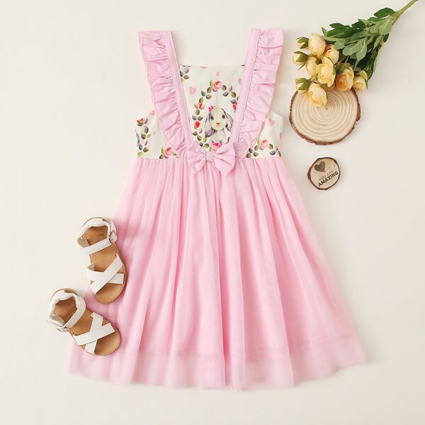 

Toddler Girls Cartoon Graphic Ruffle Bow Dress, Pink
