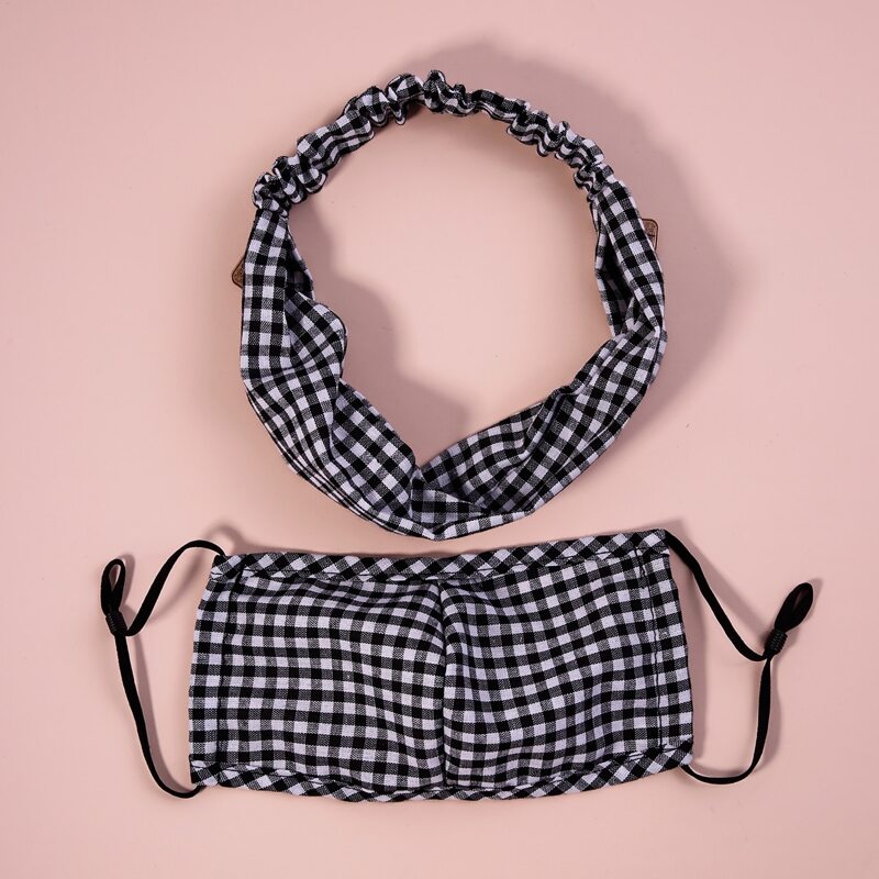 

Plaid Pattern Face Mask & Headband, Black and white