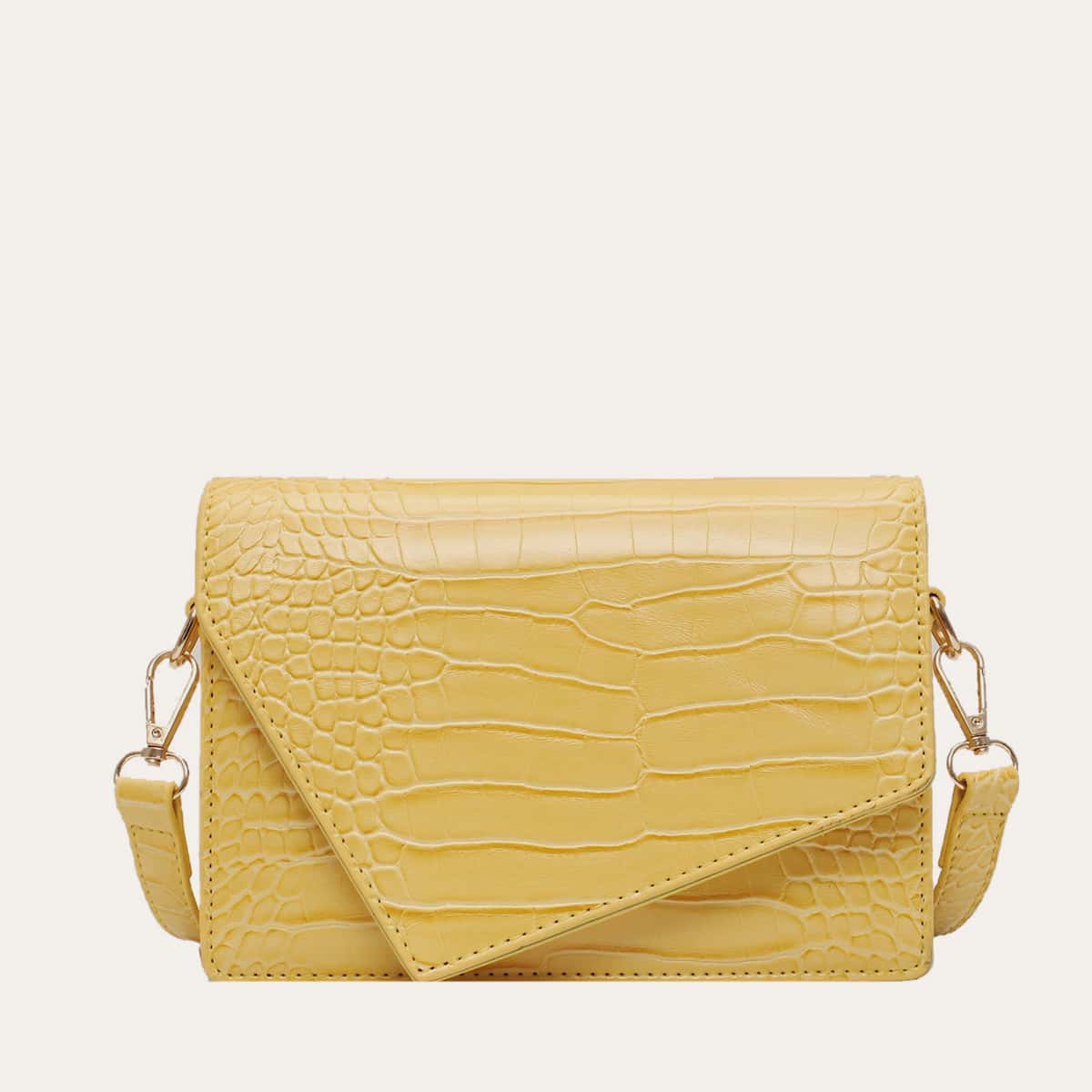 Croc Embossed Flap Crossbody Bag, Yellow