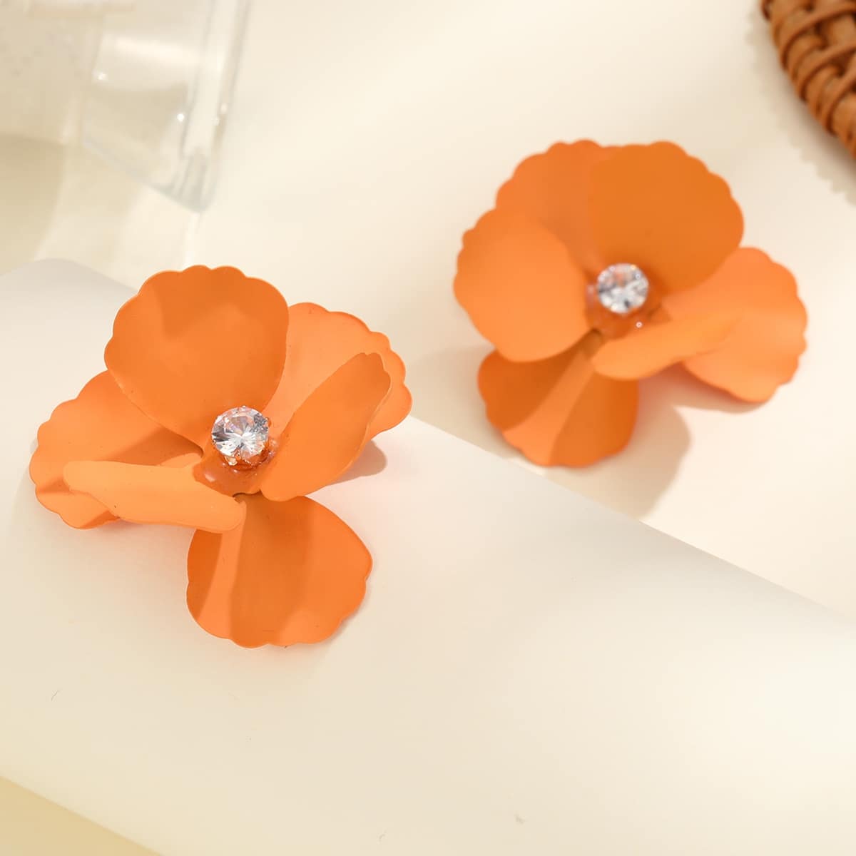 

Rhinestone Flower Earrings, Orange