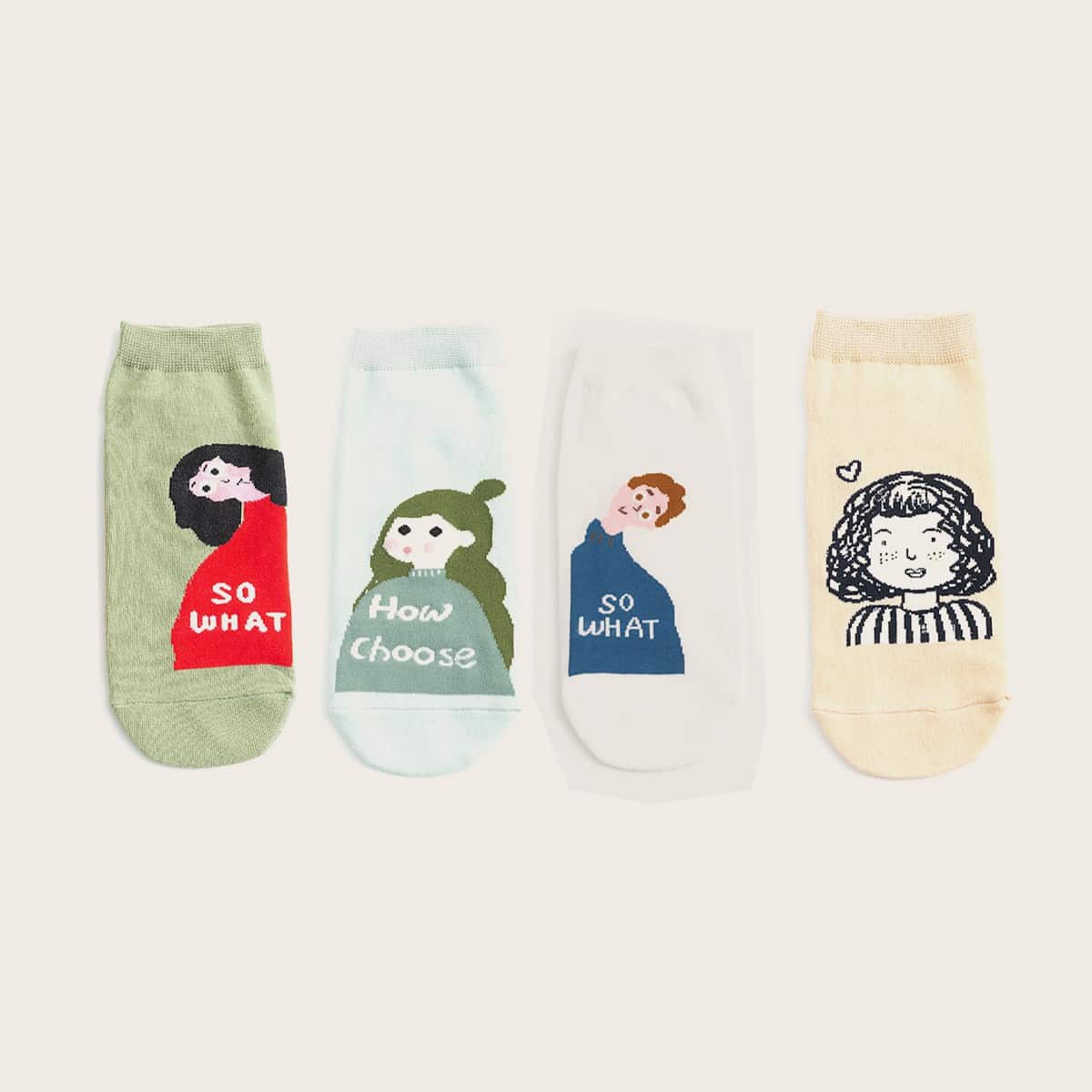 

4pairs Cartoon Graphic Socks, Multicolor