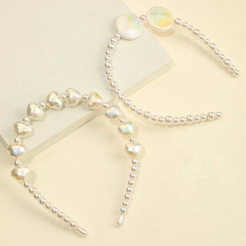 

2pcs Faux Pearl Beaded Hair Hoop, White