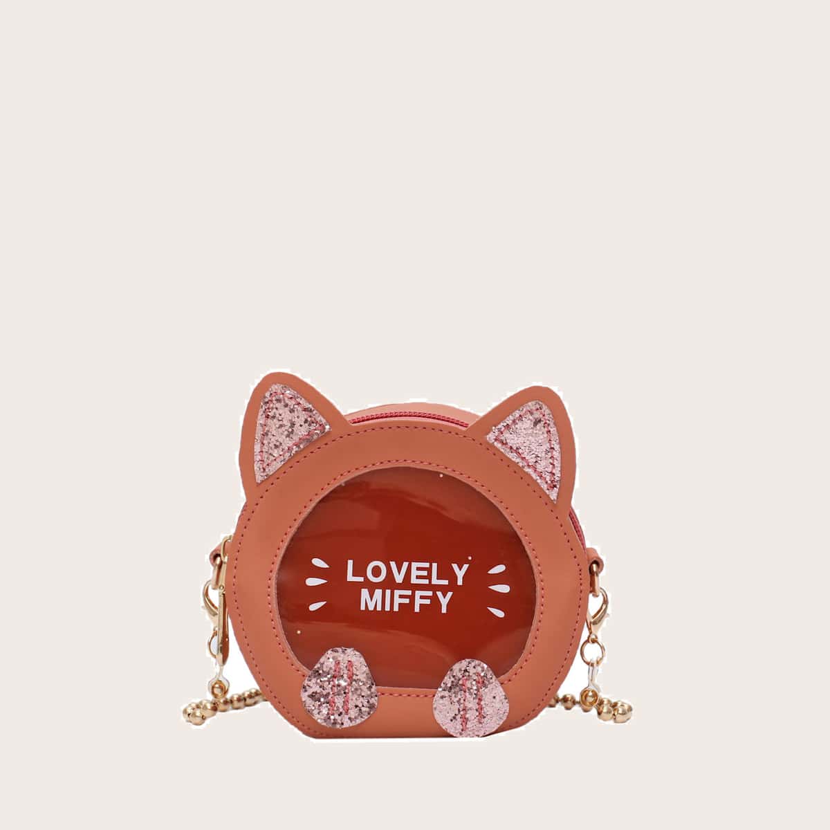 

Mini Glitter Decor Cat Shaped Crossbody Bag, Brown