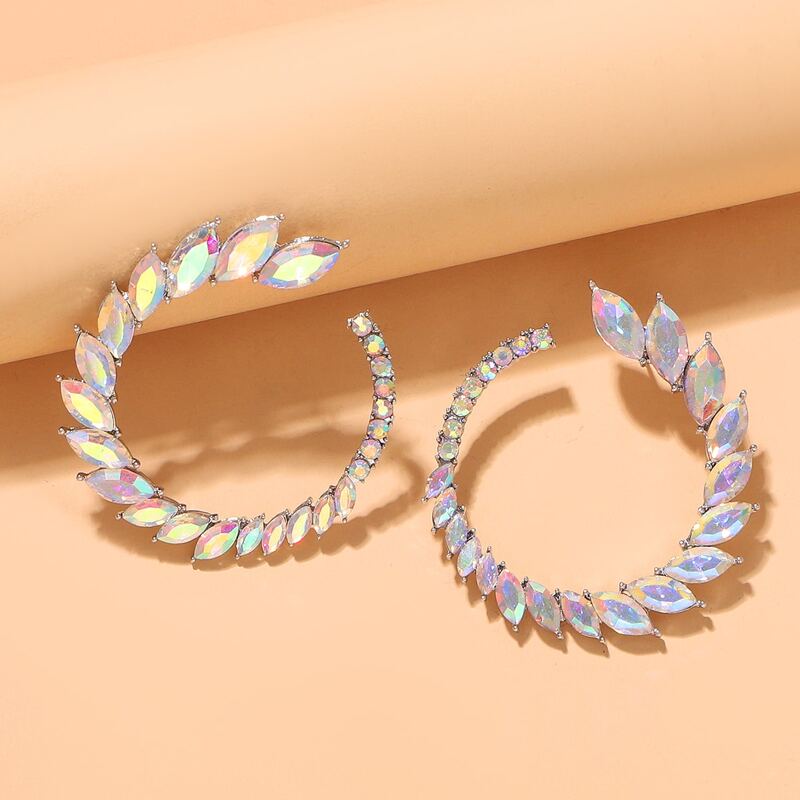 

Rhinestone Hoop Earrings, White