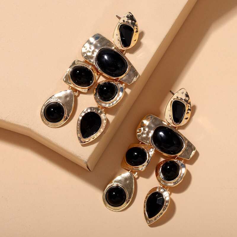 

Vintage Geometric Drop Earrings, Black