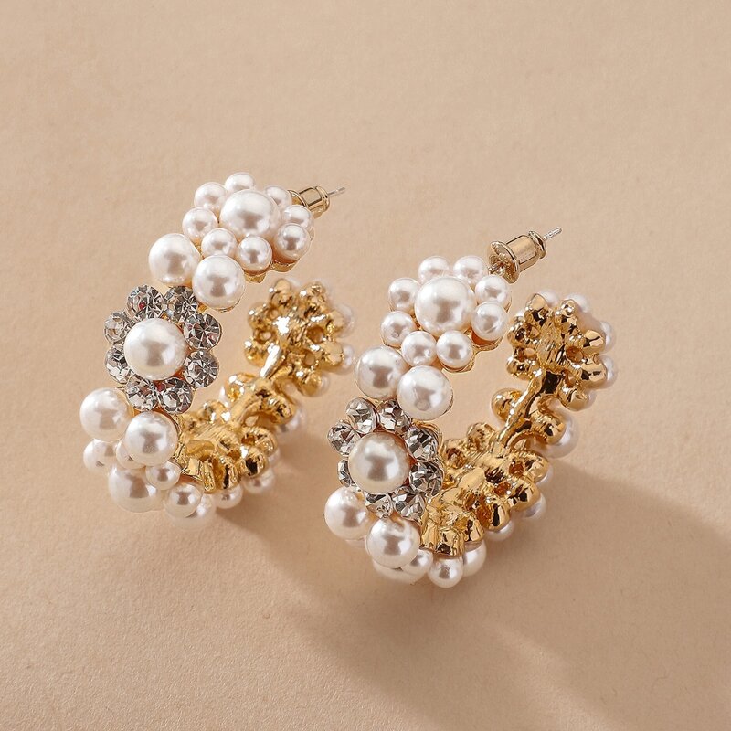 

Faux Pearl Cuff Hoop Earrings, White