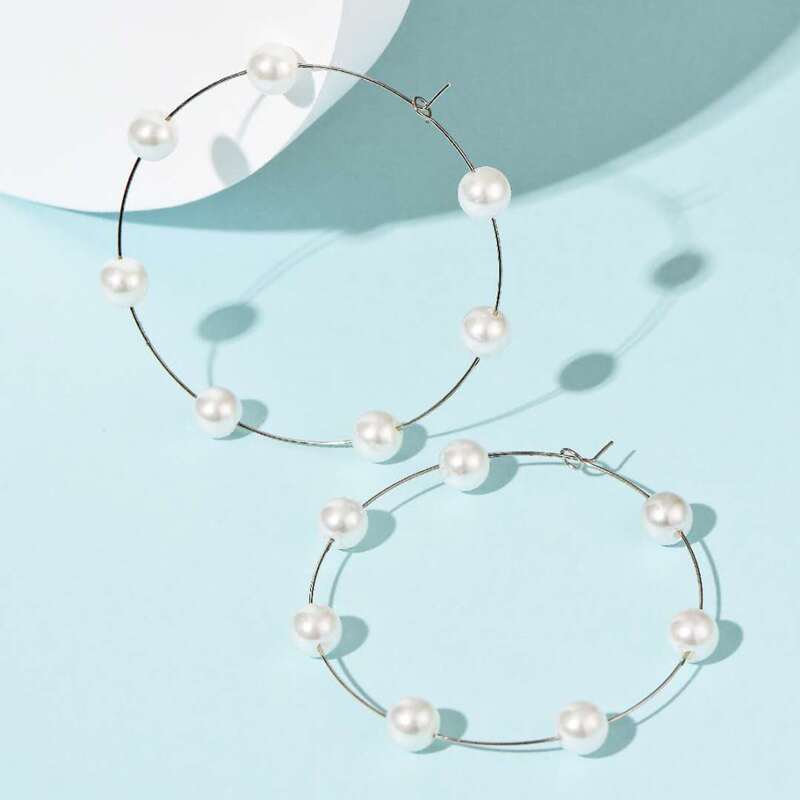 

Faux Pearl Hoop Earrings