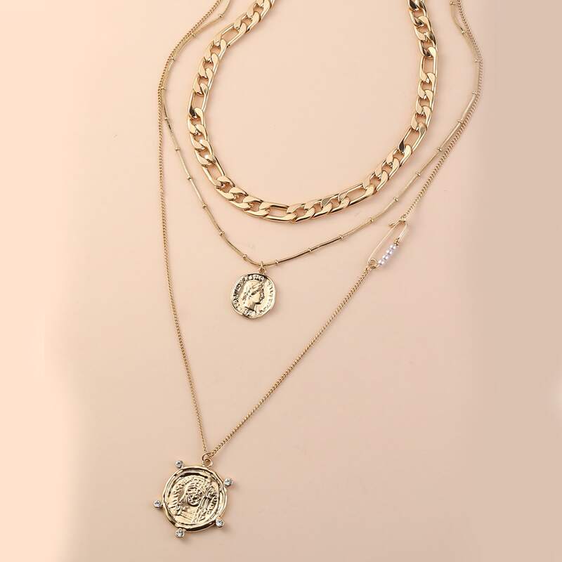 

2pcs Coin Charm Necklace, Gold