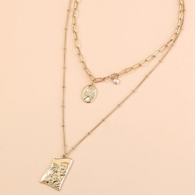 

Faux Pearl Charm Necklace, Gold