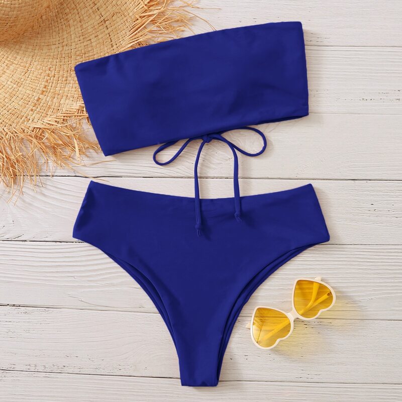 

Lace-up Back Bandeau Bikini Swimsuit, Blue