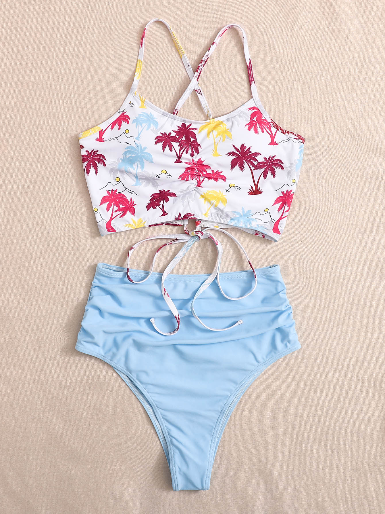 high waisted palm print bikini