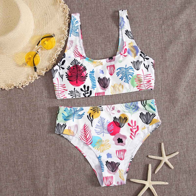 

Plant Print Bikini Swimsuit, Multicolor