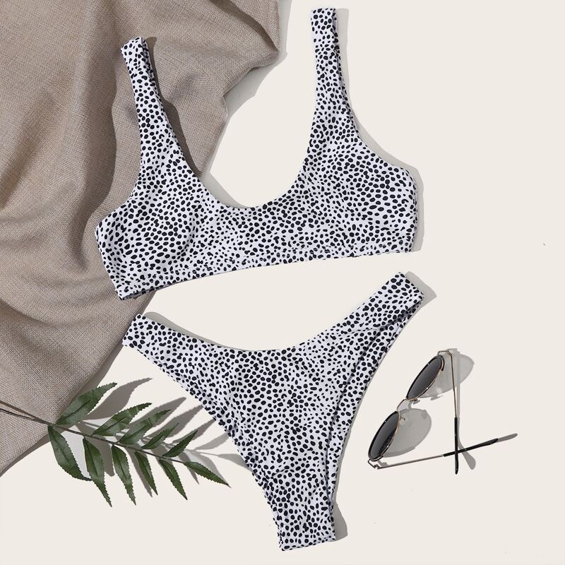 

Dalmatian Cheeky Bikini Swimsuit, Black and white