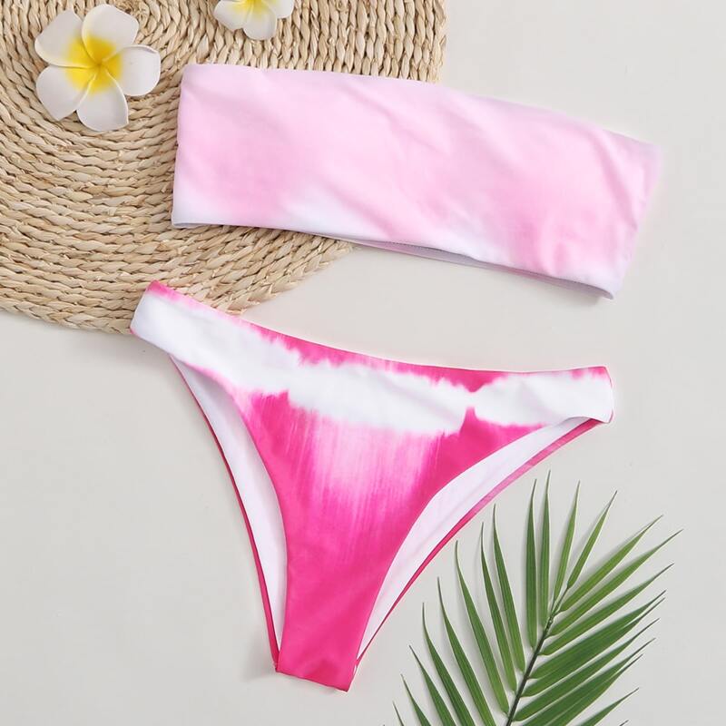 

Tie Dye Bandeau Bikini Swimsuit, Pink