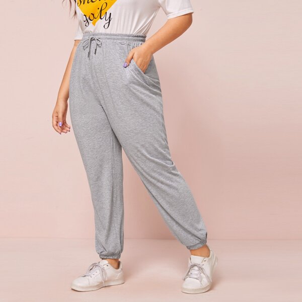 

Plus Drawstring Waist Solid Sweatpants, Grey