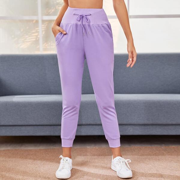 

Drawstring Waist Waistband Sweatpants, Purple pastel