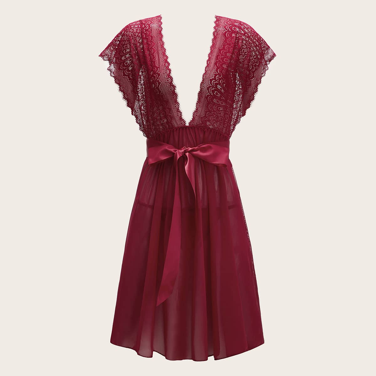 

Pleated Belted Slips With Thong, Burgundy