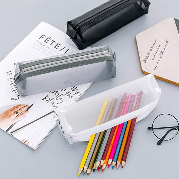 

1pc Mesh Pencil Bag, Multicolor